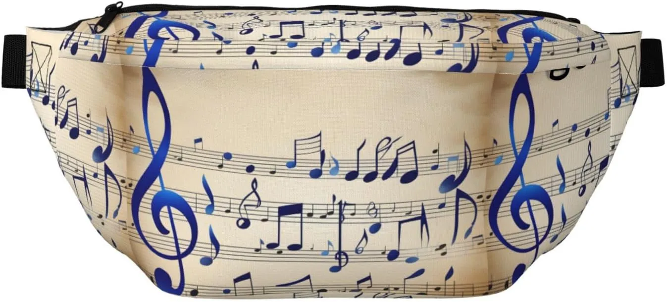 Blue Musical Notes Stylish Crossbody Waist Pack - Versatile And Compact Travel Pouch For Hands-Free Storage