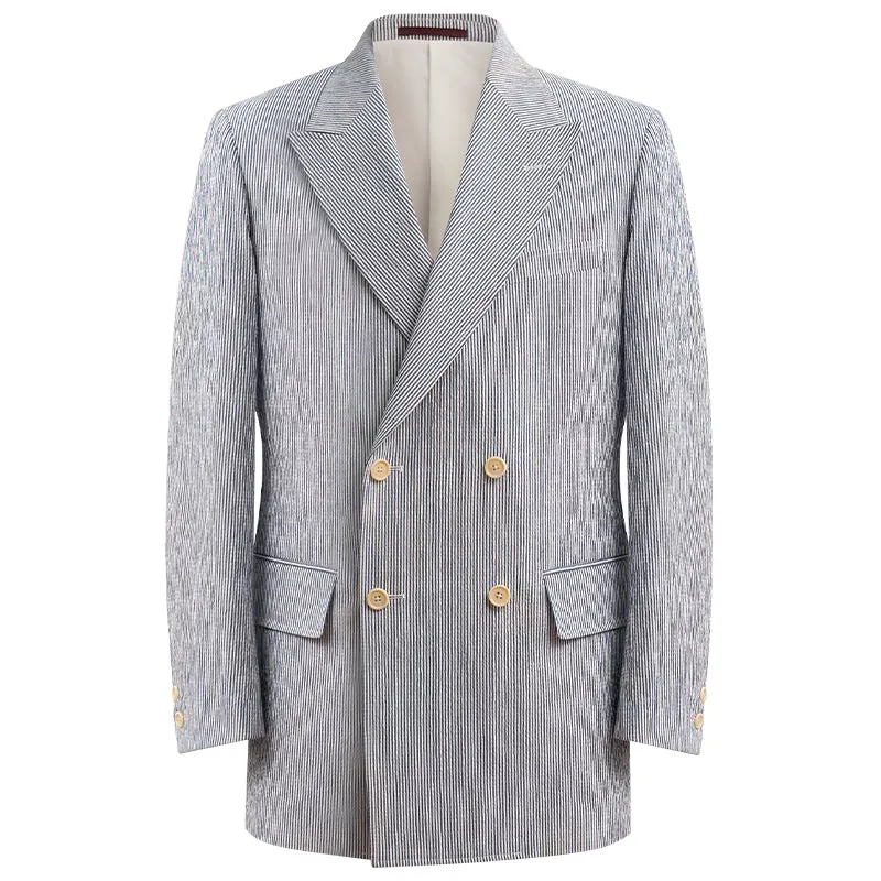 Blue Striped Double-Breasted Blazer