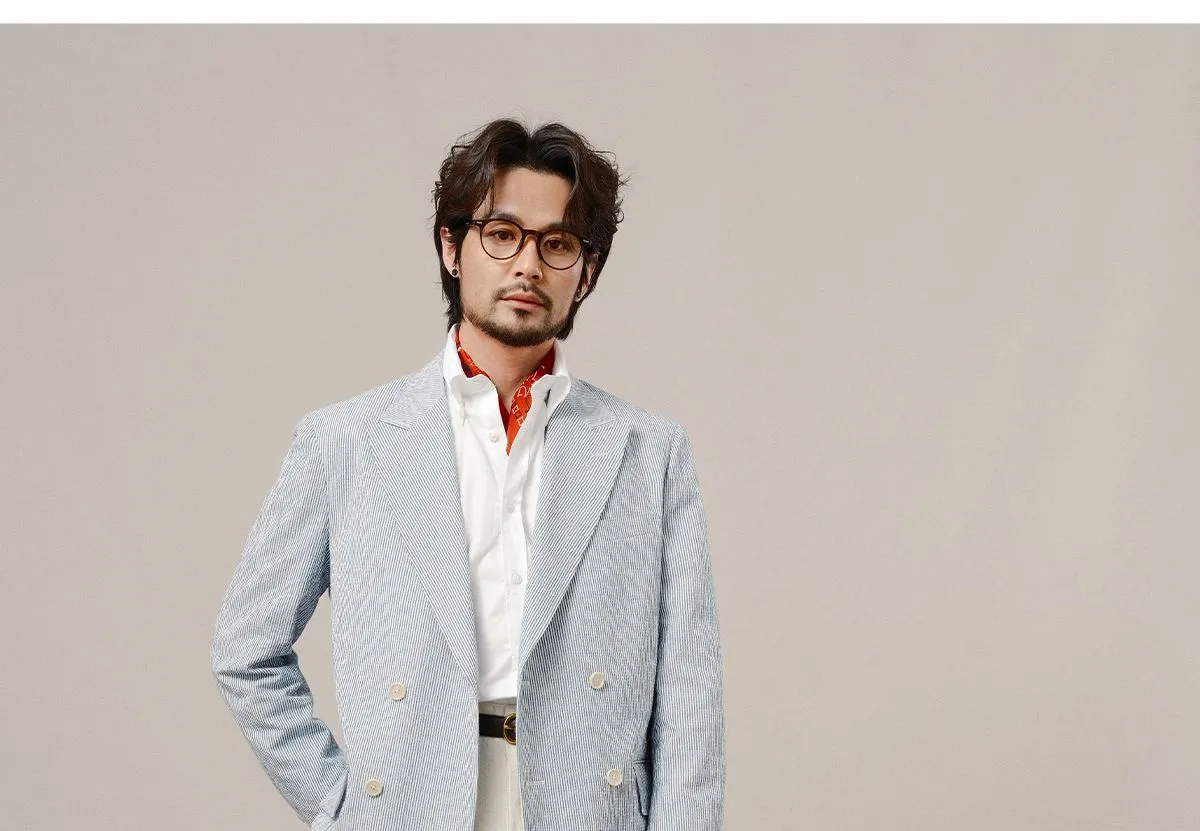 Blue Striped Double-Breasted Blazer