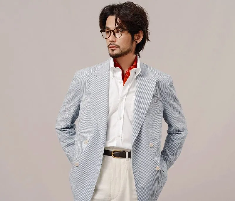 Blue Striped Double-Breasted Blazer
