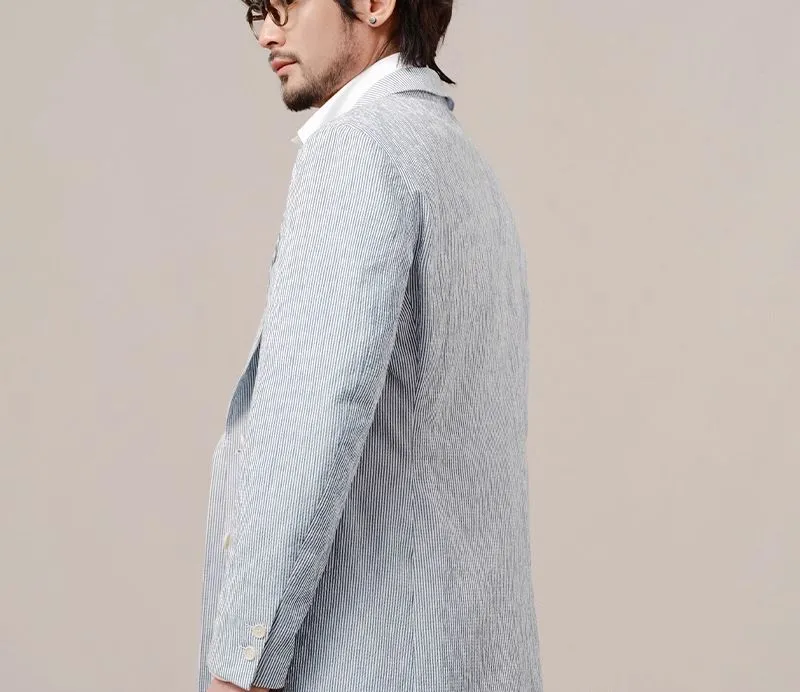 Blue Striped Double-Breasted Blazer