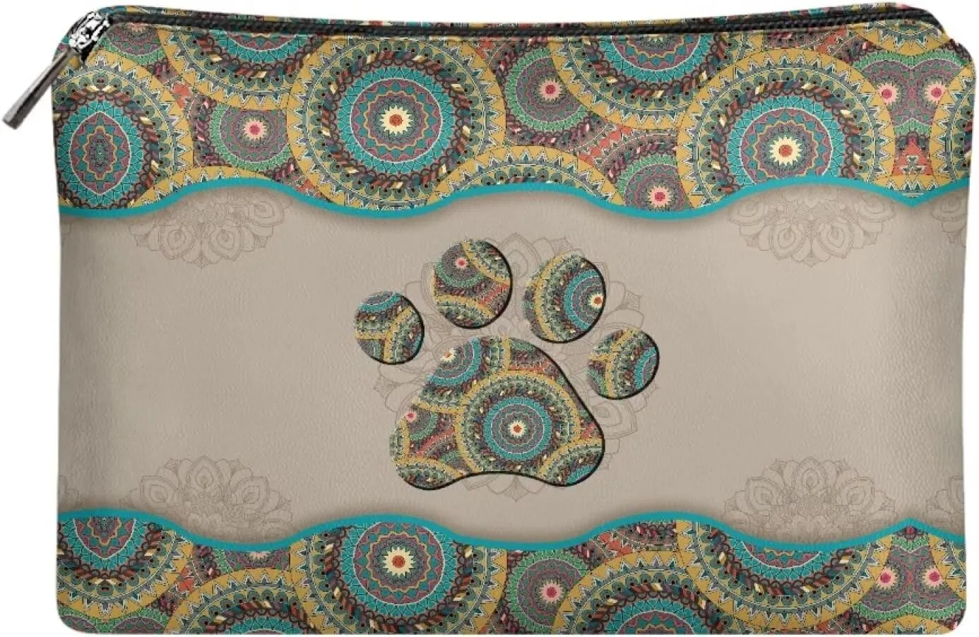 Boho Dog Paw Makeup Bag Pouch Purse Organizer Waterproof Travel Cosmetic Organizer for Women Girls