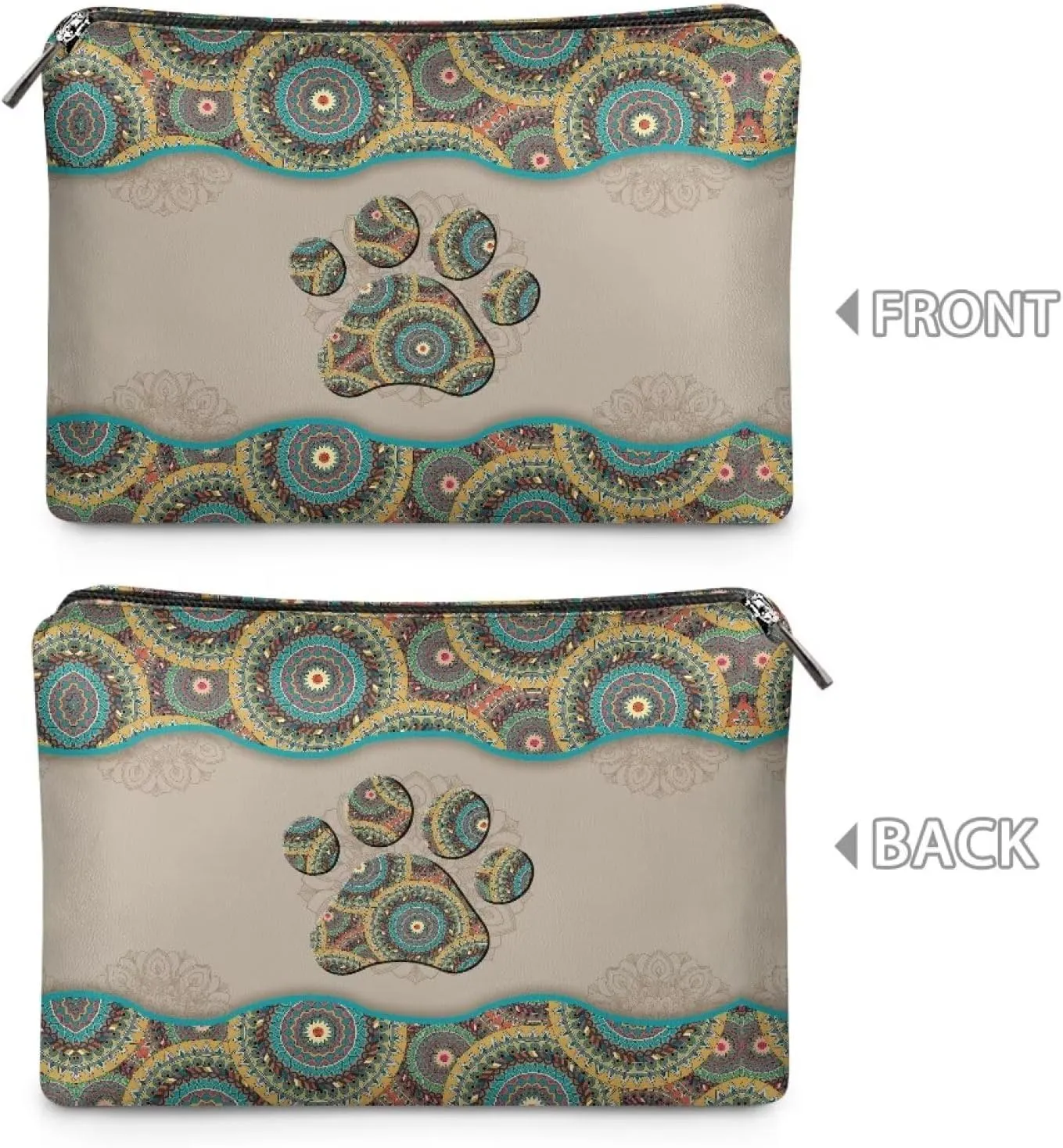 Boho Dog Paw Makeup Bag Pouch Purse Organizer Waterproof Travel Cosmetic Organizer for Women Girls