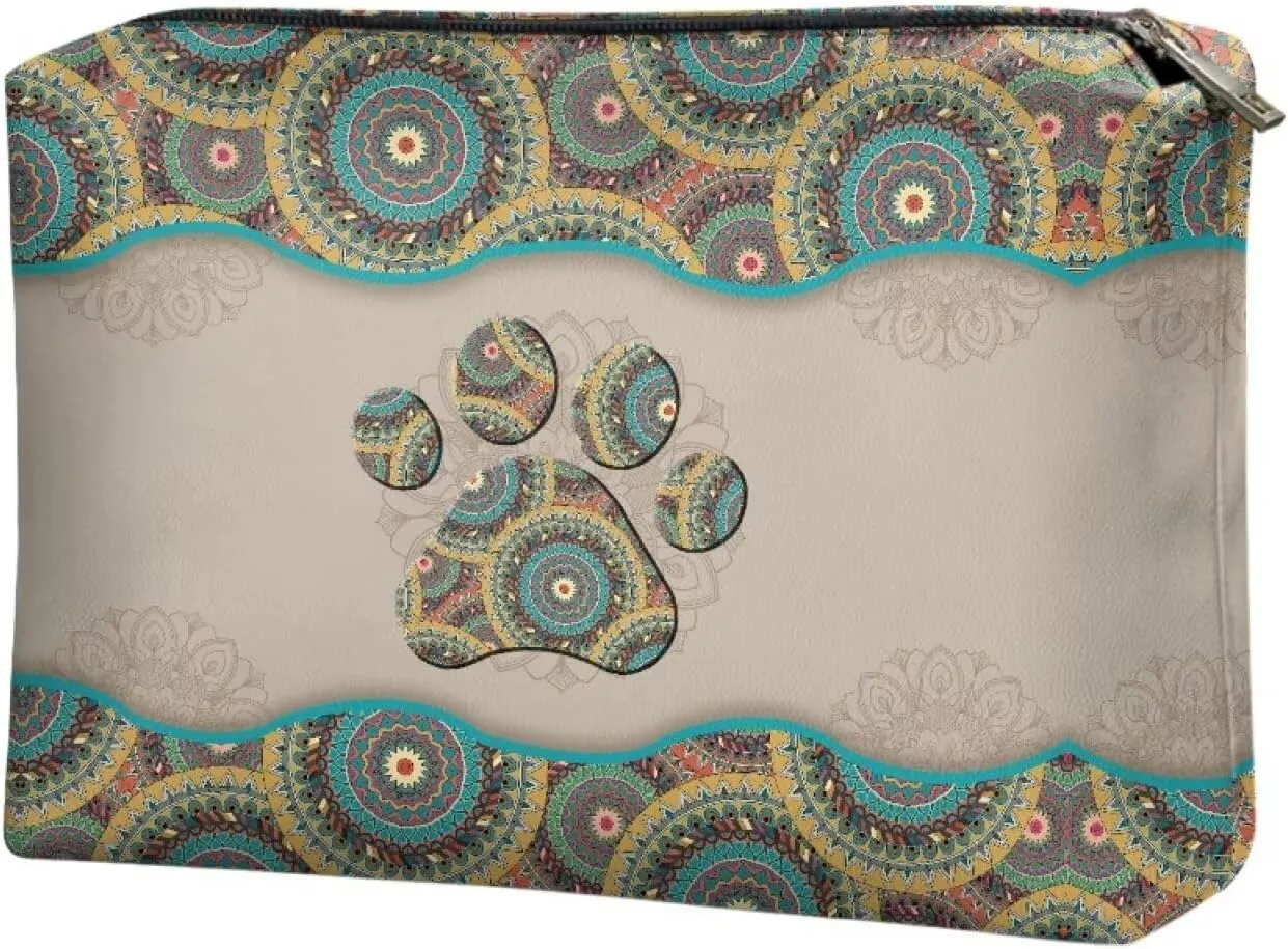 Boho Dog Paw Makeup Bag Pouch Purse Organizer Waterproof Travel Cosmetic Organizer for Women Girls