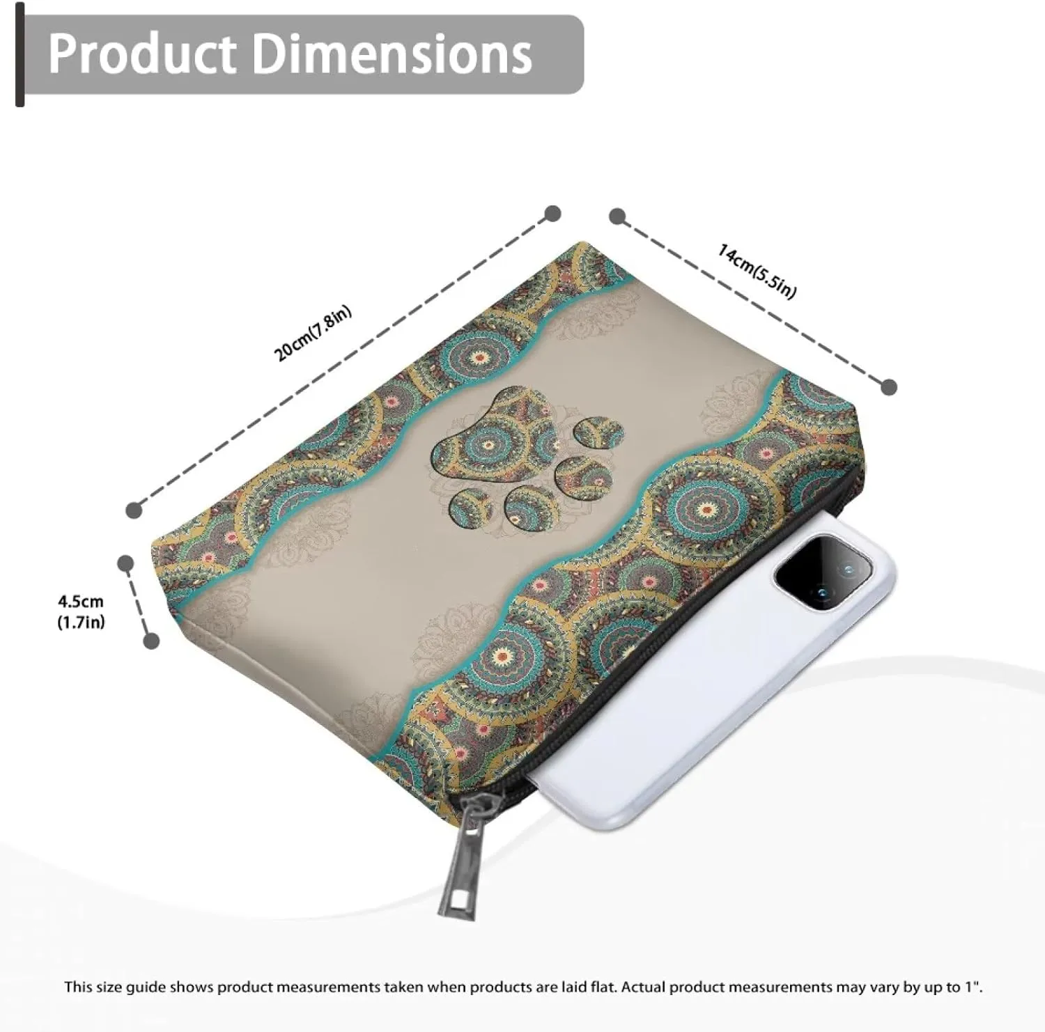 Boho Dog Paw Makeup Bag Pouch Purse Organizer Waterproof Travel Cosmetic Organizer for Women Girls