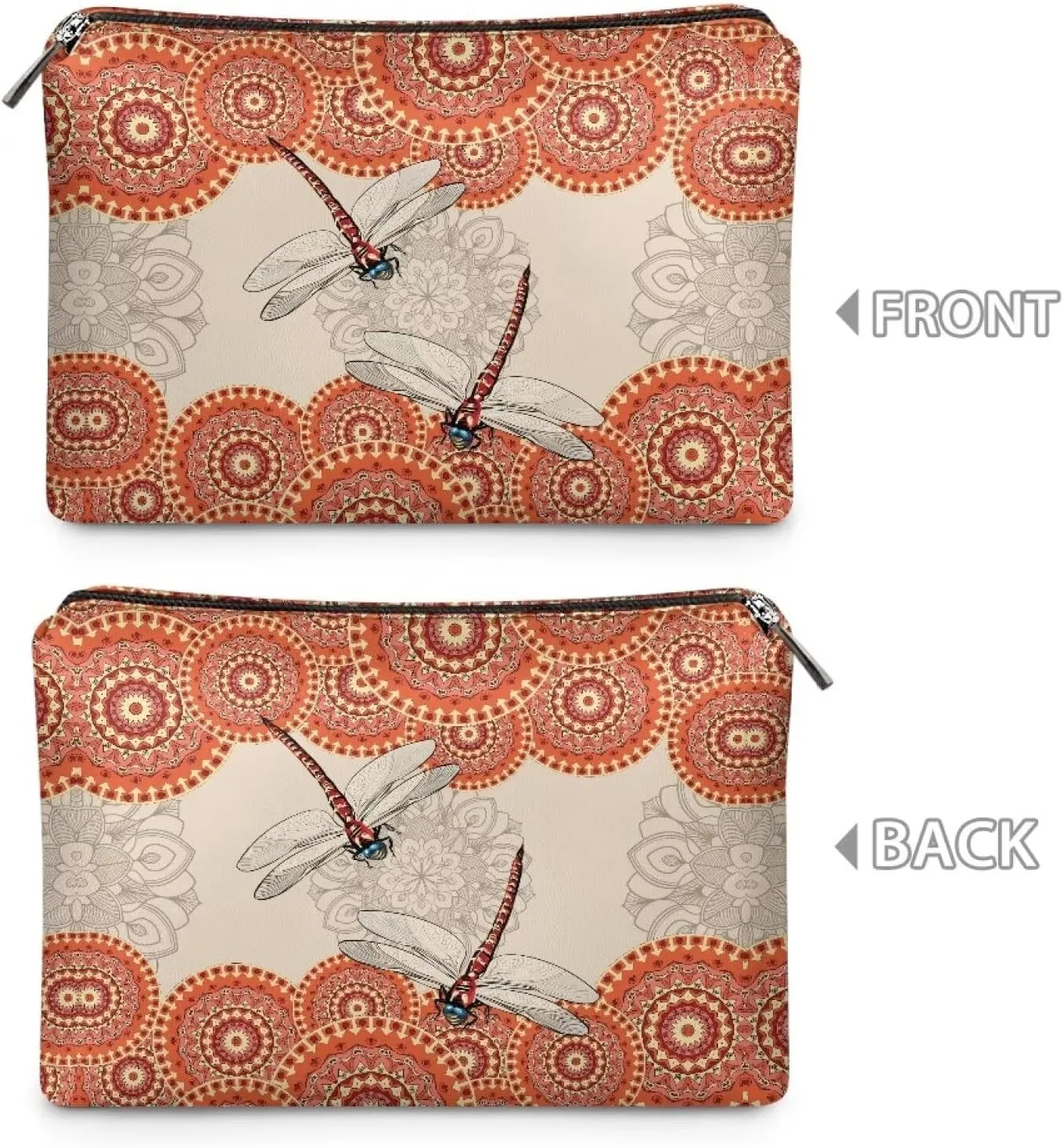 Boho Dragonfly Cosmetic Bag for Women Travel Makeup Bags Water Resistant PU Leather Small Pouch Bag with Zip