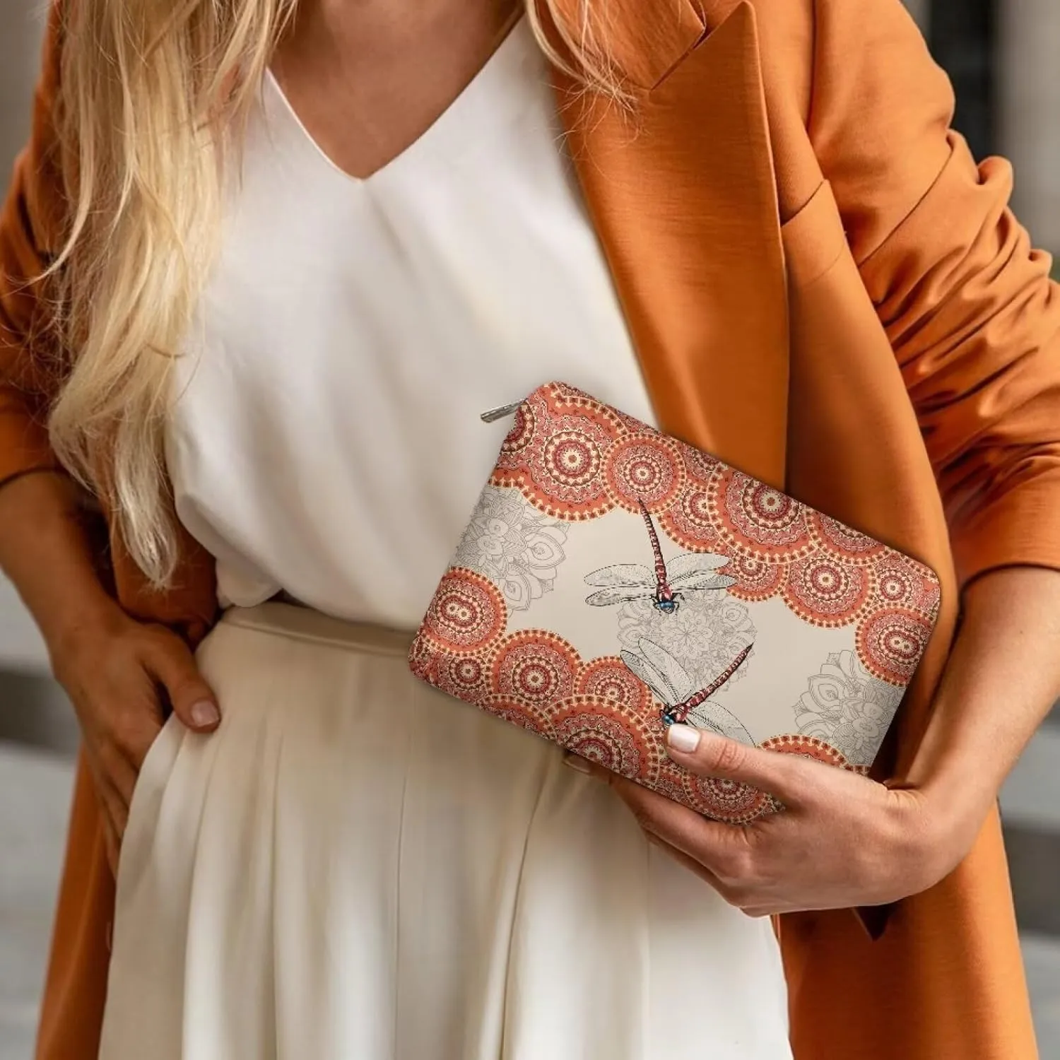 Boho Dragonfly Cosmetic Bag for Women Travel Makeup Bags Water Resistant PU Leather Small Pouch Bag with Zip