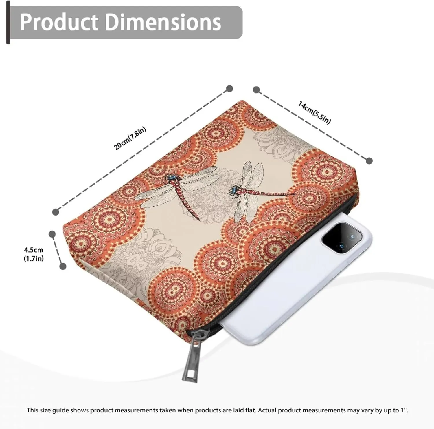 Boho Dragonfly Cosmetic Bag for Women Travel Makeup Bags Water Resistant PU Leather Small Pouch Bag with Zip