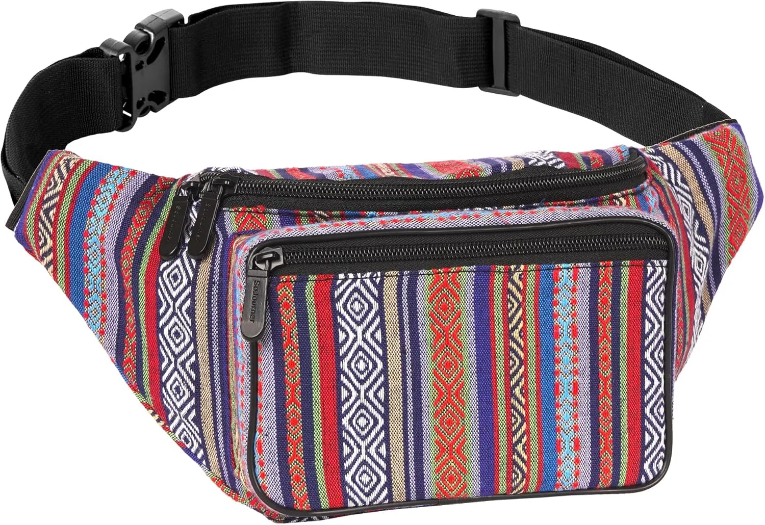 Boho Fanny Pack Belt bag - Crossbody Waist Bag for Men or Women - Hands-Free, Waterproof Large Bumbag for Hiking, Running, and Travel (Blue Vert)