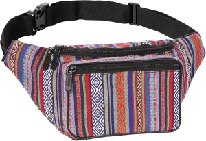 Boho Fanny Pack Belt bag - Crossbody Waist Bag for Men or Women - Hands-Free, Waterproof Large Bumbag for Hiking, Running, and Travel (Blue Vert)