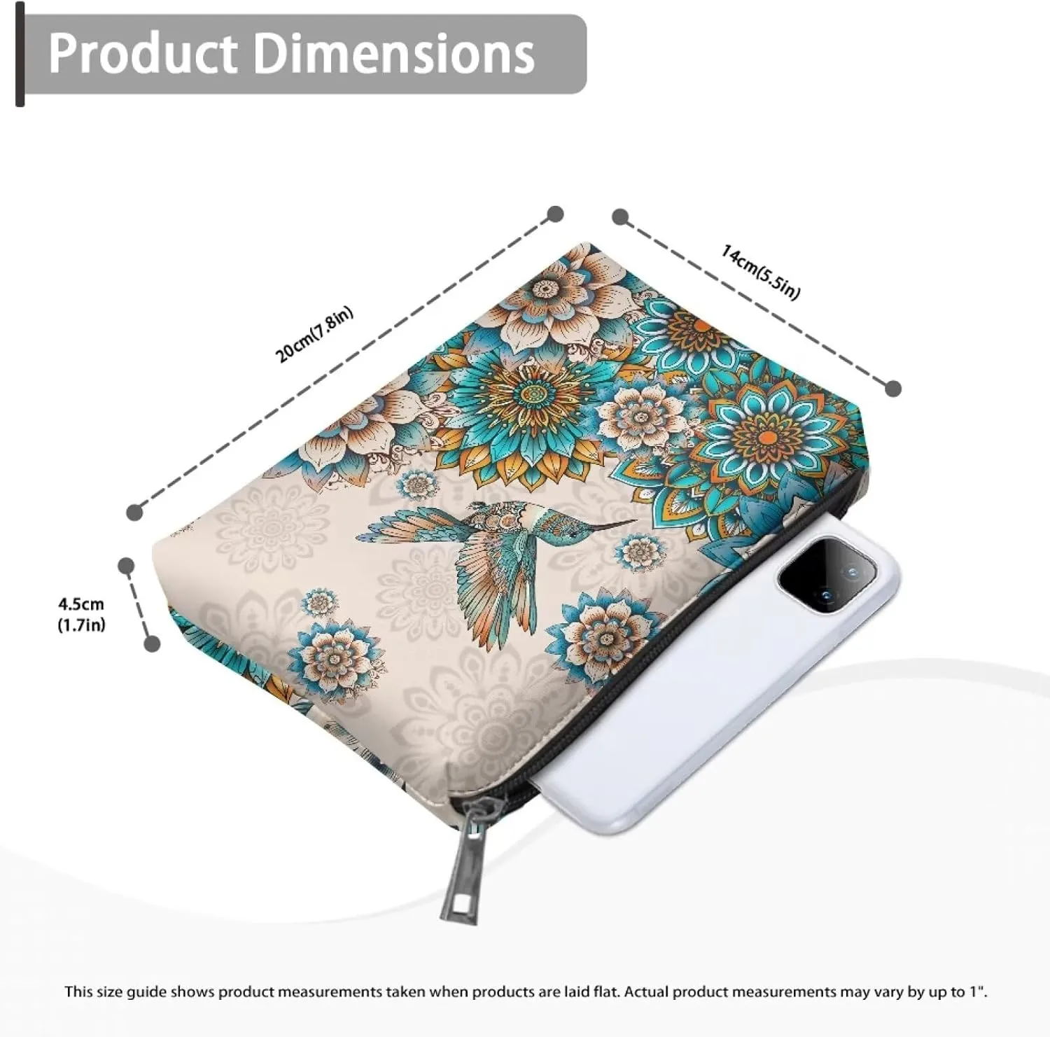 Boho Hummingbird Makeup Bag Cosmetic Bag for Women Girls,Portable Makeup Bags Travel Toiletry Bag Organizer