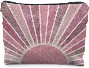 Boho Makeup Bag, Pink Abstract Sun Sunshine Makeup Cosmetic Bags for Women, Boho Gifts, Zipper Pouch
