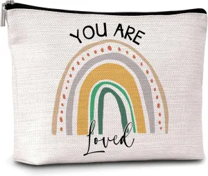 Boho Rainbow Makeup Bag, Inspirational Gifts for Women Girl Mom Sister Friends Coworkers, You Are Loved Travel Toiletry Waterproof Cosmetic Bag - A07