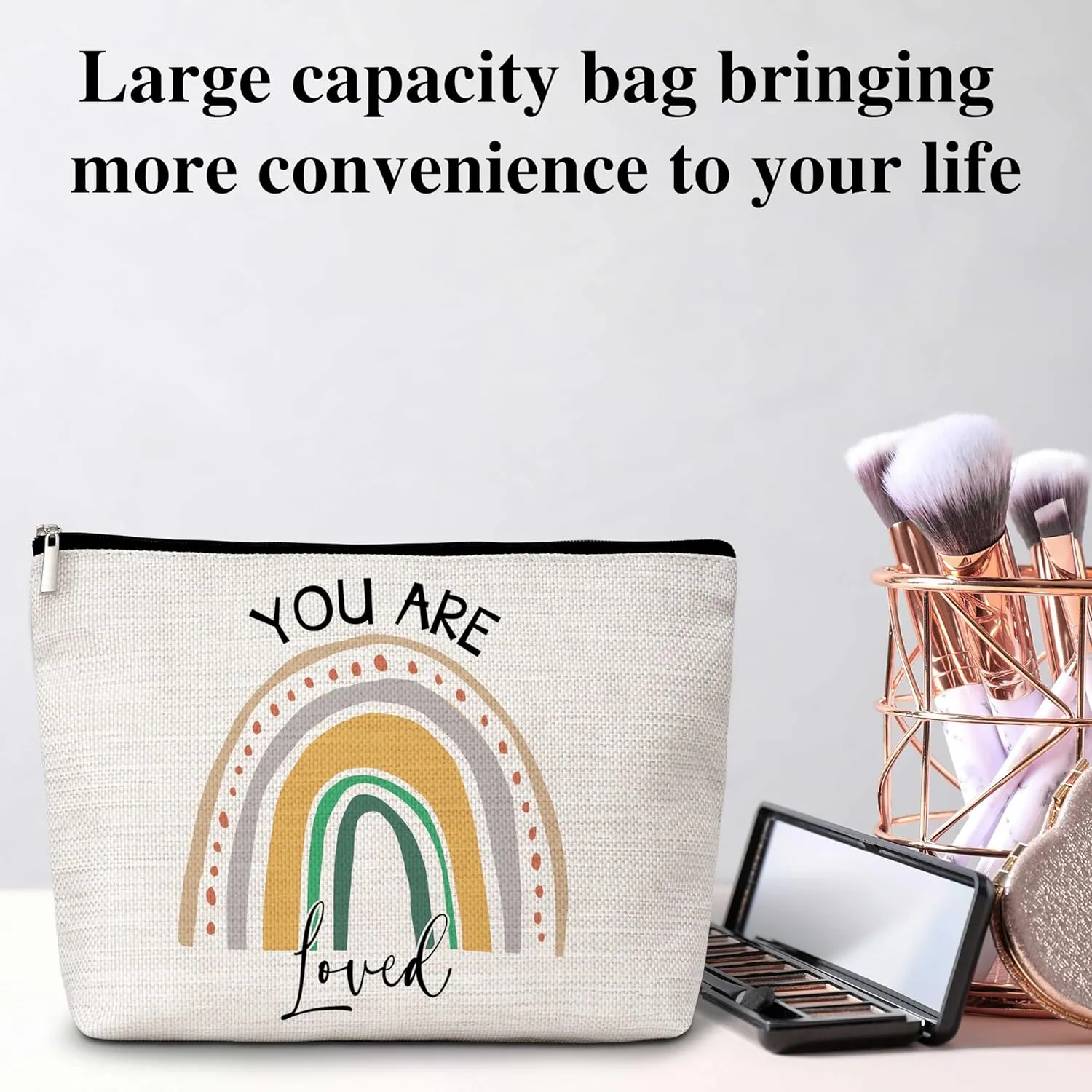 Boho Rainbow Makeup Bag, Inspirational Gifts for Women Girl Mom Sister Friends Coworkers, You Are Loved Travel Toiletry Waterproof Cosmetic Bag - A07
