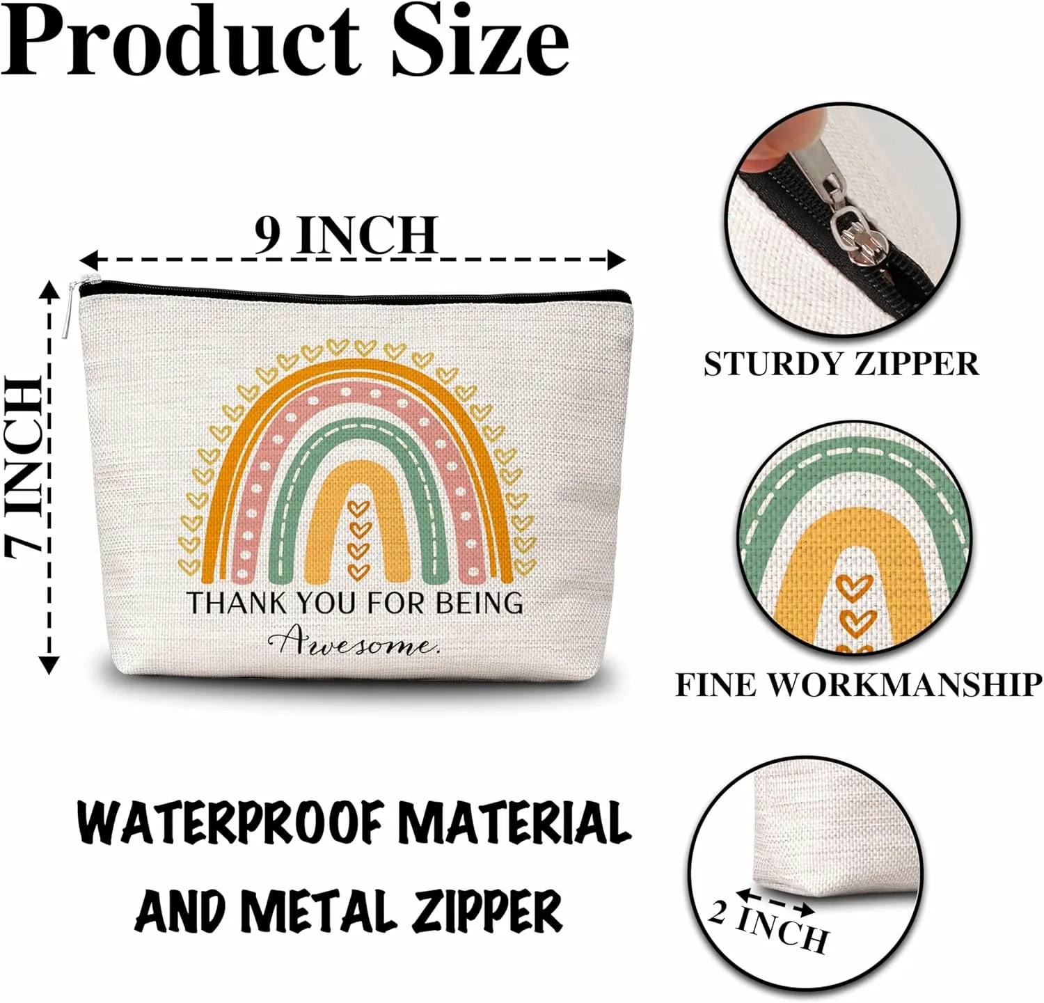 Boho Rainbow Makeup Bag, Thank You Gifts for Women Girl Mom Sister Friends Coworkers, Appreciation Gifts Travel Toiletry Waterproof Cosmetic Bag - A04