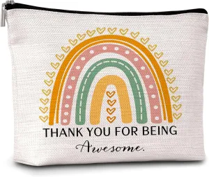 Boho Rainbow Makeup Bag, Thank You Gifts for Women Girl Mom Sister Friends Coworkers, Appreciation Gifts Travel Toiletry Waterproof Cosmetic Bag - A04