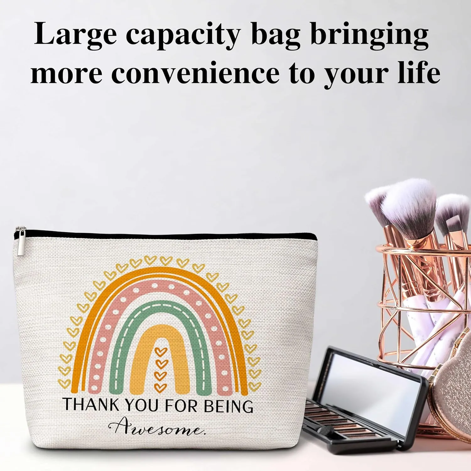 Boho Rainbow Makeup Bag, Thank You Gifts for Women Girl Mom Sister Friends Coworkers, Appreciation Gifts Travel Toiletry Waterproof Cosmetic Bag - A04