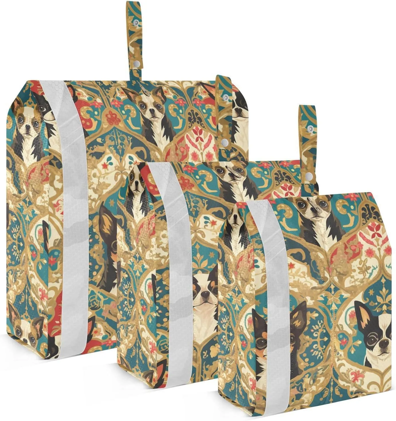 Boho Style Cute Dogs 3pcs Travel Packing Storage Bags Foldable Garment Bag Closet Storage Clothing Storage Bags Plastic Storage