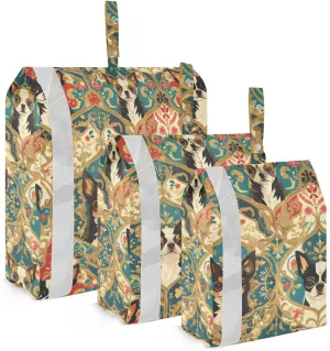 Boho Style Cute Dogs 3pcs Travel Packing Storage Bags Foldable Garment Bag Closet Storage Clothing Storage Bags Plastic Storage