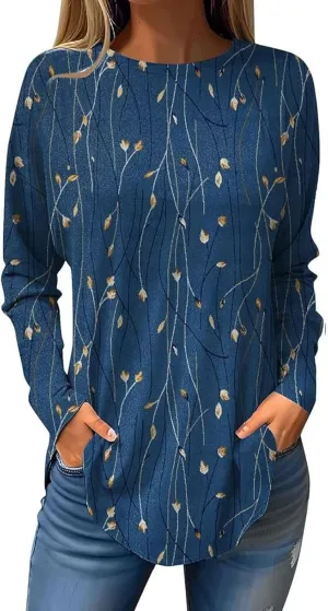Boho Tunics for Women 2025 Plus Size Tops Peasant Flowered T Shirt Crewneck Boho Tshirt Loose Pullover
