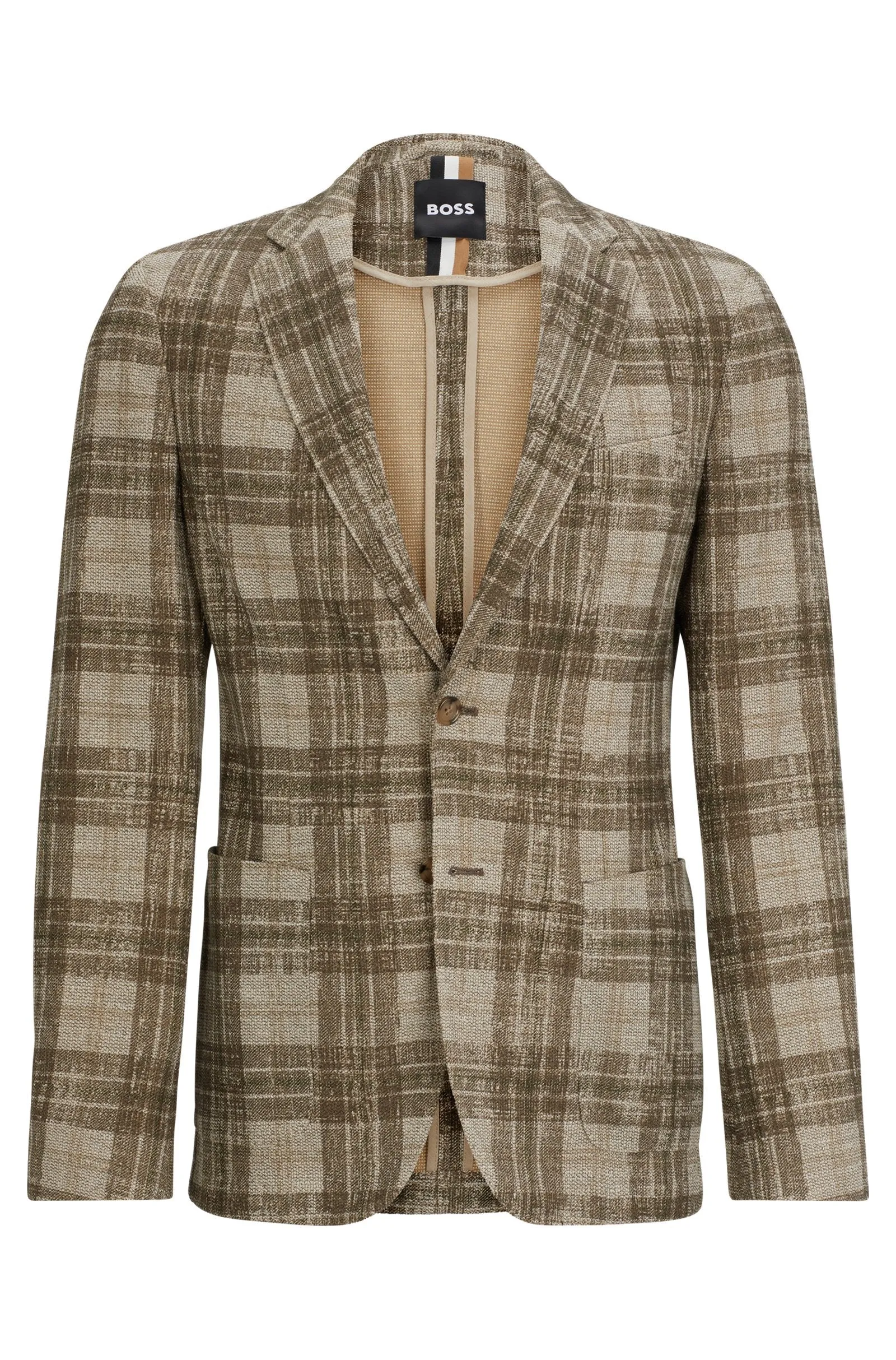 Boss Slim-Fit Jacket in Checked Stretch Jersey