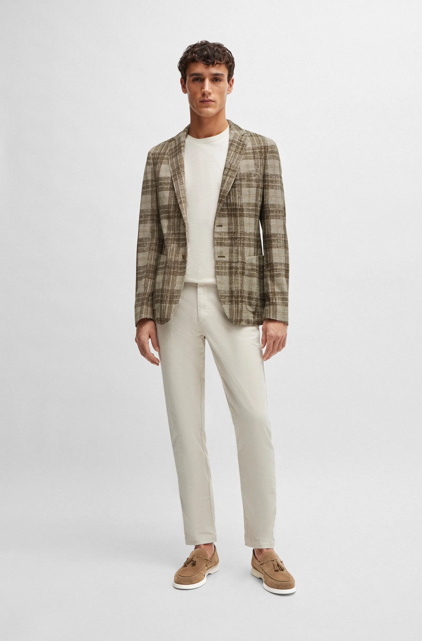 Boss Slim-Fit Jacket in Checked Stretch Jersey