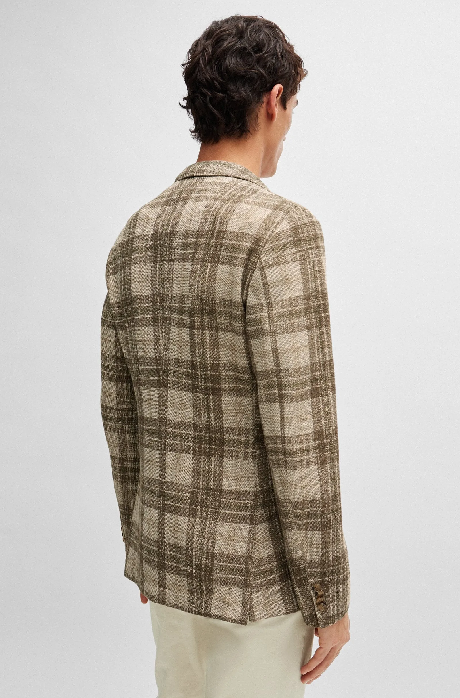 Boss Slim-Fit Jacket in Checked Stretch Jersey