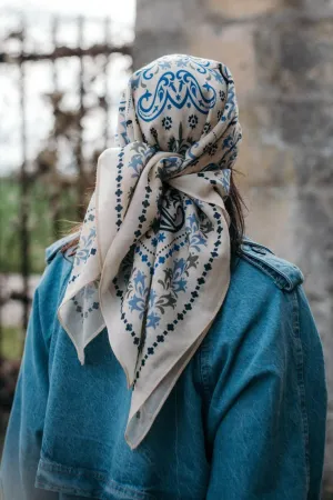 Botanical Inspired Pure Silk Scarf: 34-40 inches: Great for Curly Hair
