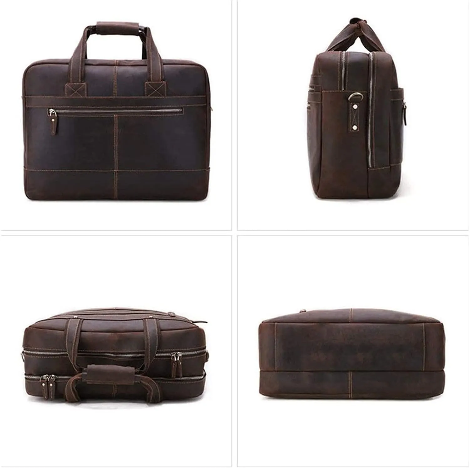 Briefcases Vintage Messenger Handbag, Vintage Leather Briefcase 17" Laptop Tote Large Capacity Messenger Bag