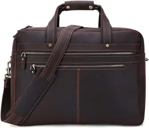 Briefcases Vintage Messenger Handbag, Vintage Leather Briefcase 17" Laptop Tote Large Capacity Messenger Bag