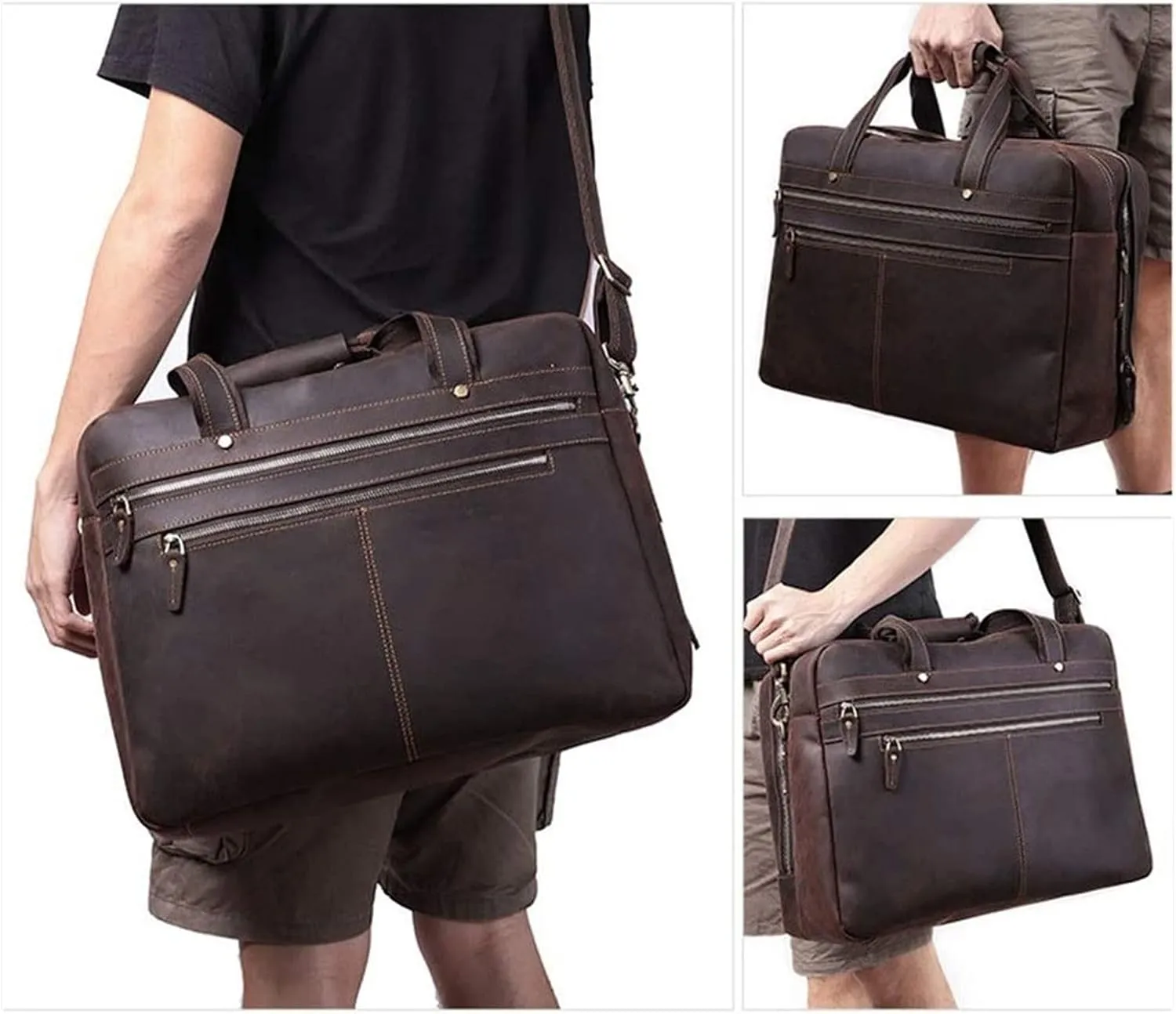 Briefcases Vintage Messenger Handbag, Vintage Leather Briefcase 17" Laptop Tote Large Capacity Messenger Bag