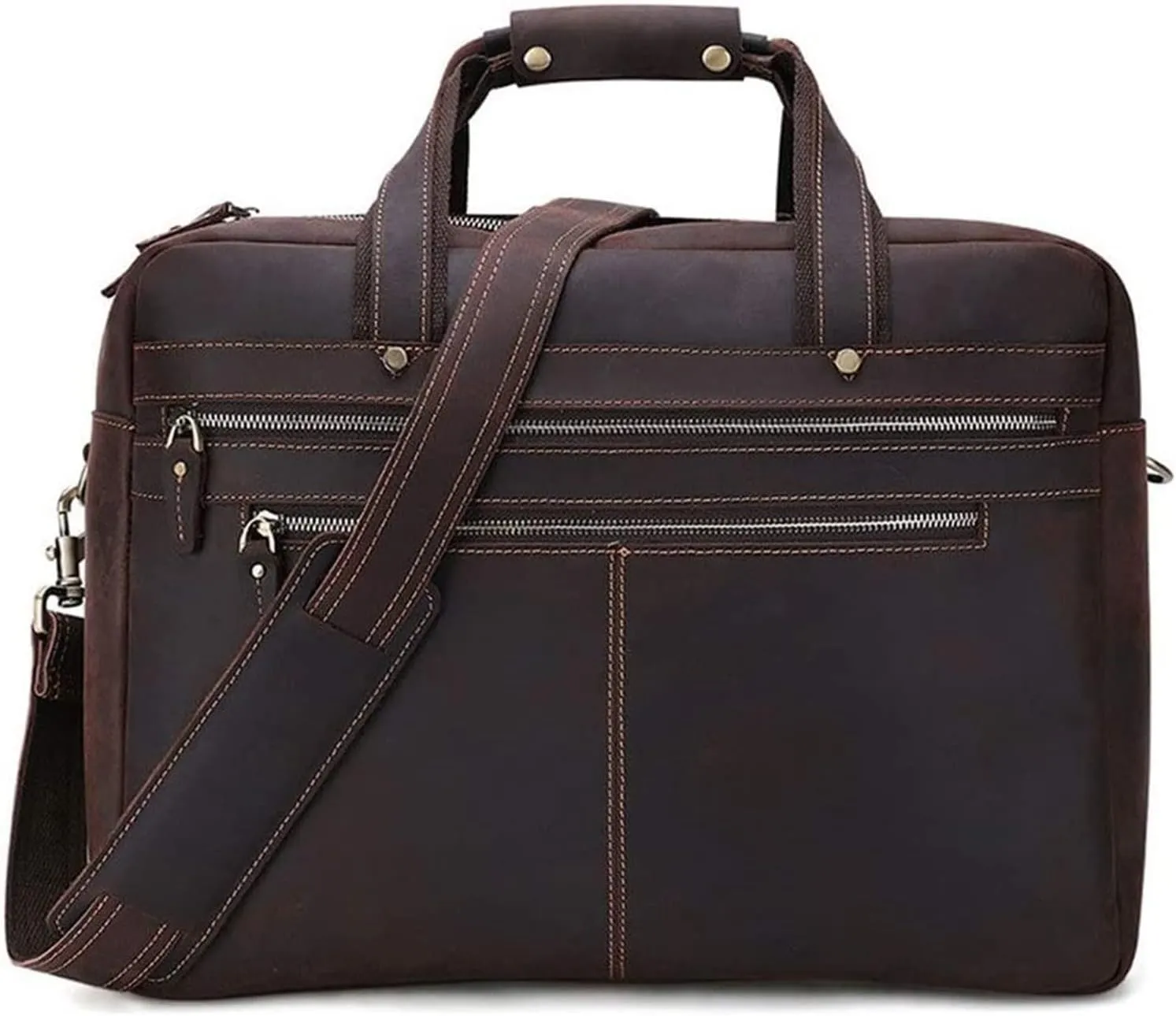 Briefcases Vintage Messenger Handbag, Vintage Leather Briefcase 17" Laptop Tote Large Capacity Messenger Bag