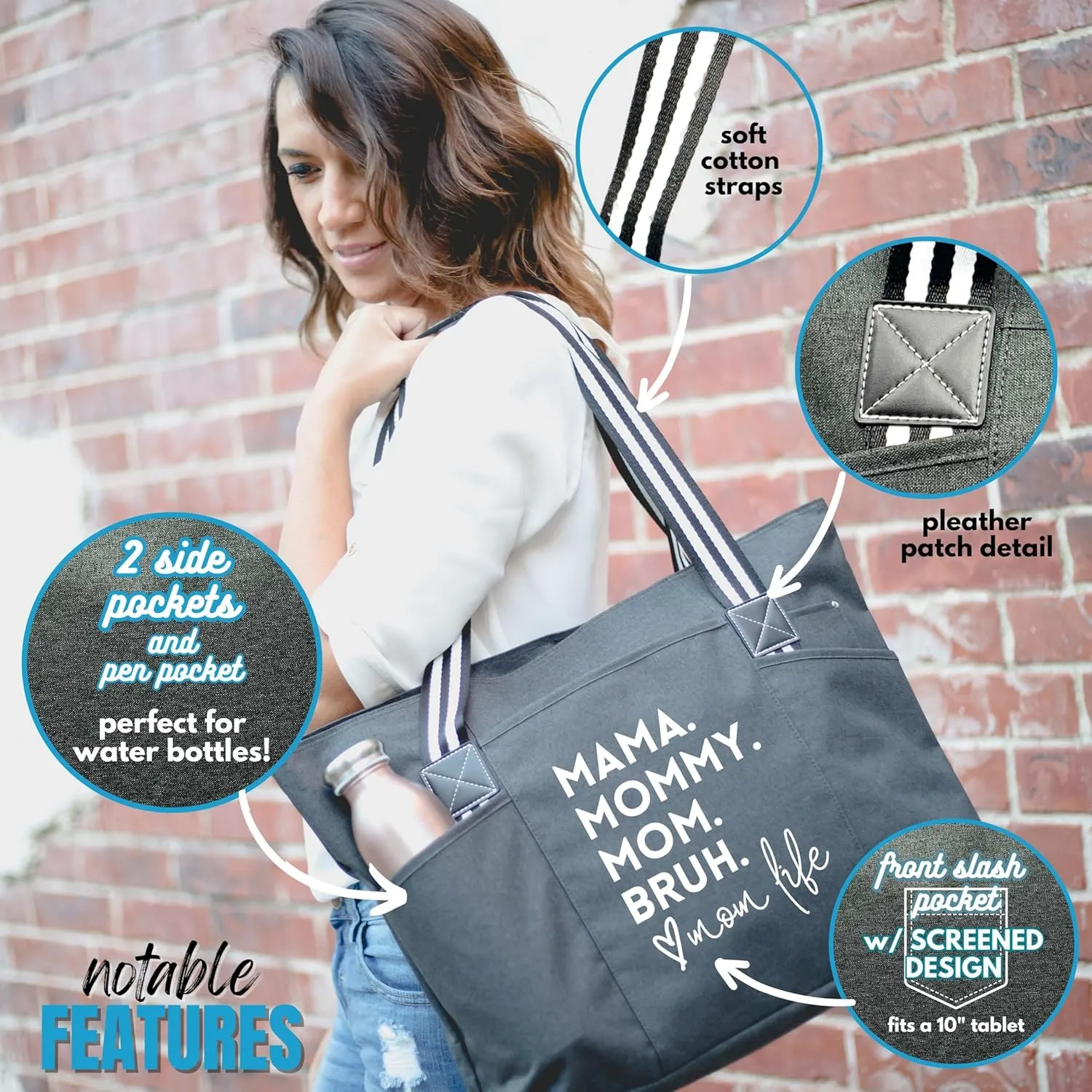 Brooke & Jess Designs Mom Bags for Everyday - Bags for Women with Zipper, Large Stylish Travel Bag, Work Bag