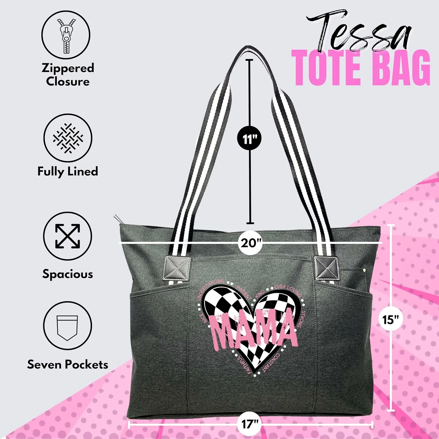 Brooke & Jess Designs Mom Bags for Everyday - Bags for Women with Zipper, Large Stylish Travel Bag, Work Bag
