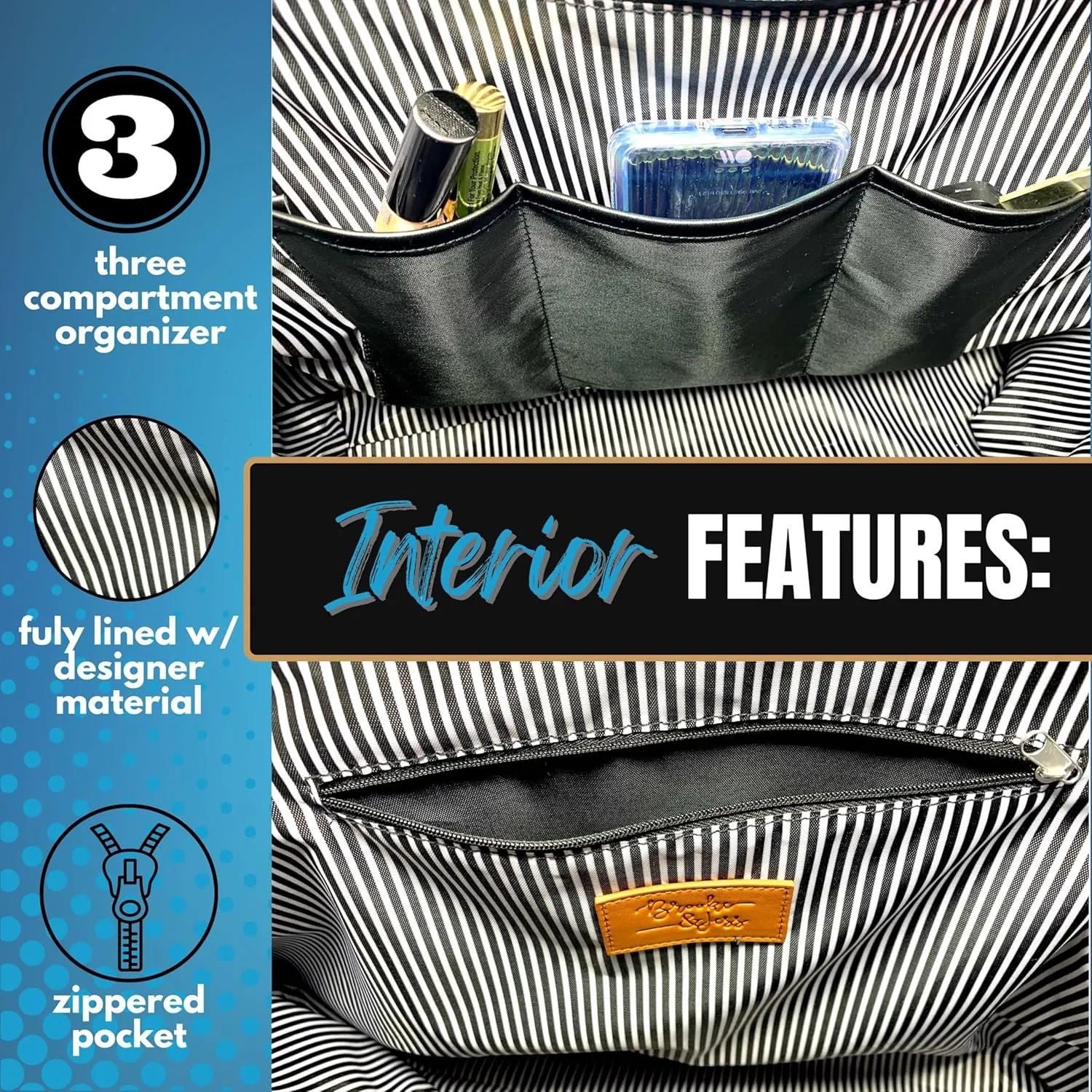 Brooke & Jess Designs Mom Bags for Everyday - Bags for Women with Zipper, Large Stylish Travel Bag, Work Bag