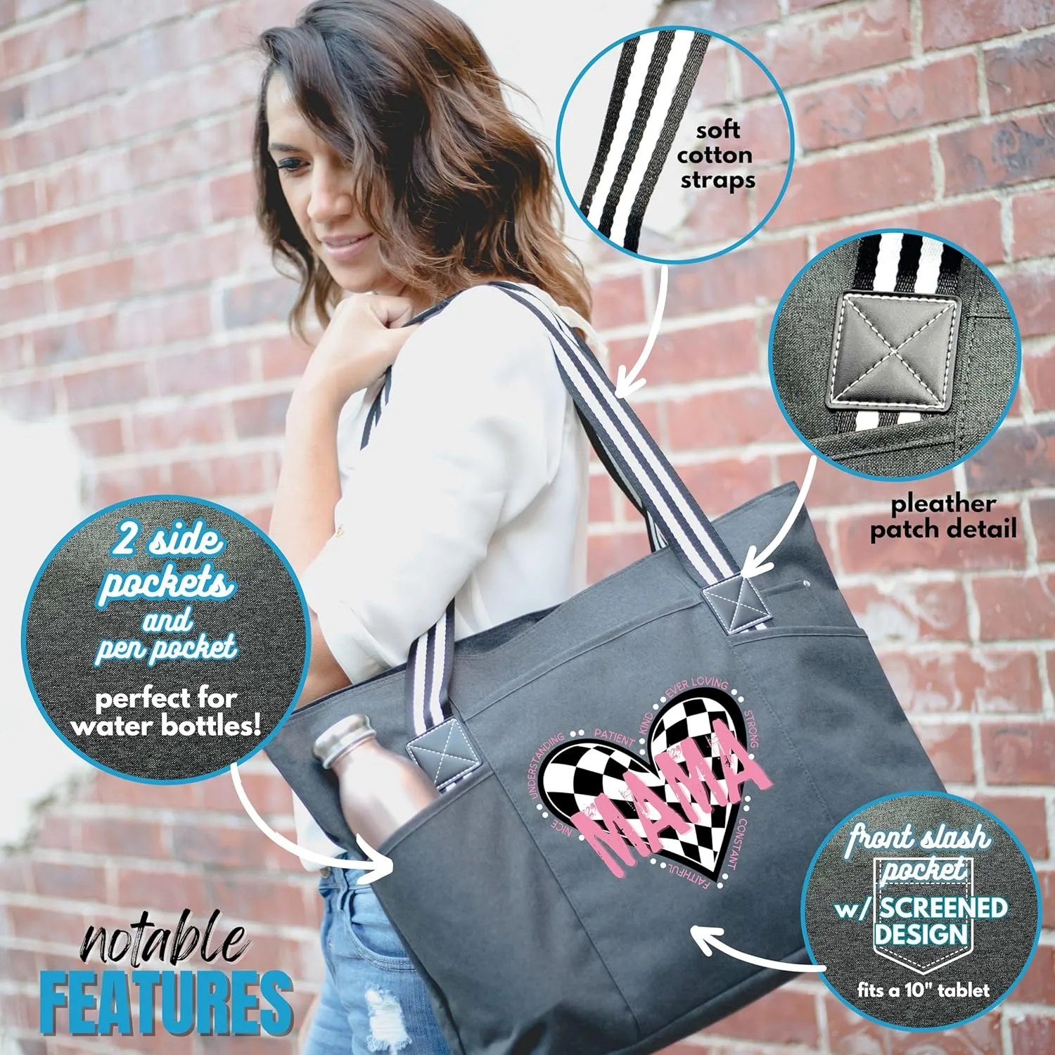Brooke & Jess Designs Mom Bags for Everyday - Bags for Women with Zipper, Large Stylish Travel Bag, Work Bag