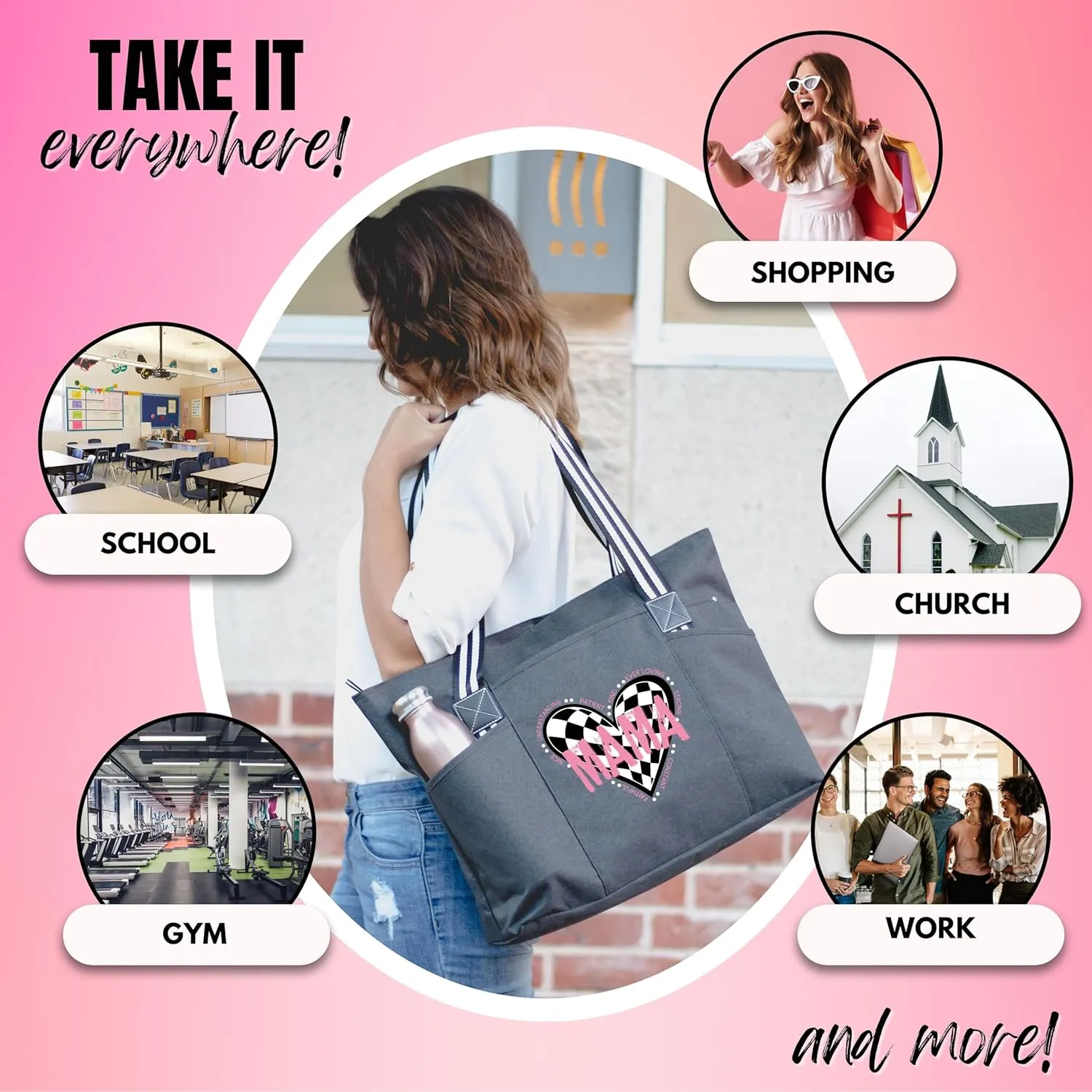 Brooke & Jess Designs Mom Bags for Everyday - Bags for Women with Zipper, Large Stylish Travel Bag, Work Bag