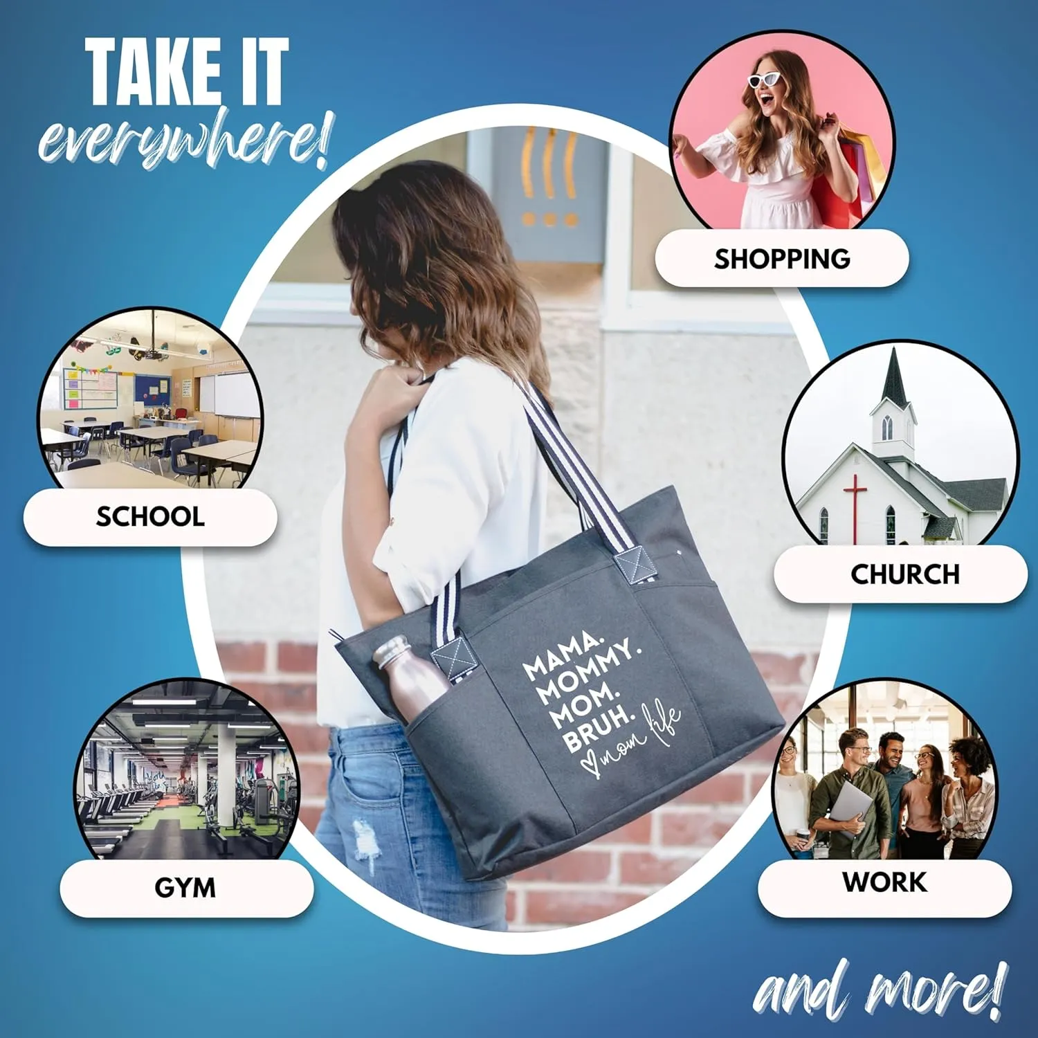 Brooke & Jess Designs Mom Bags for Everyday - Bags for Women with Zipper, Large Stylish Travel Bag, Work Bag