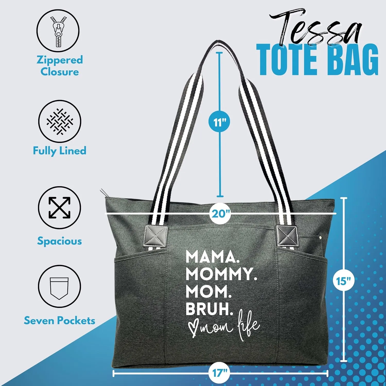 Brooke & Jess Designs Mom Bags for Everyday - Bags for Women with Zipper, Large Stylish Travel Bag, Work Bag