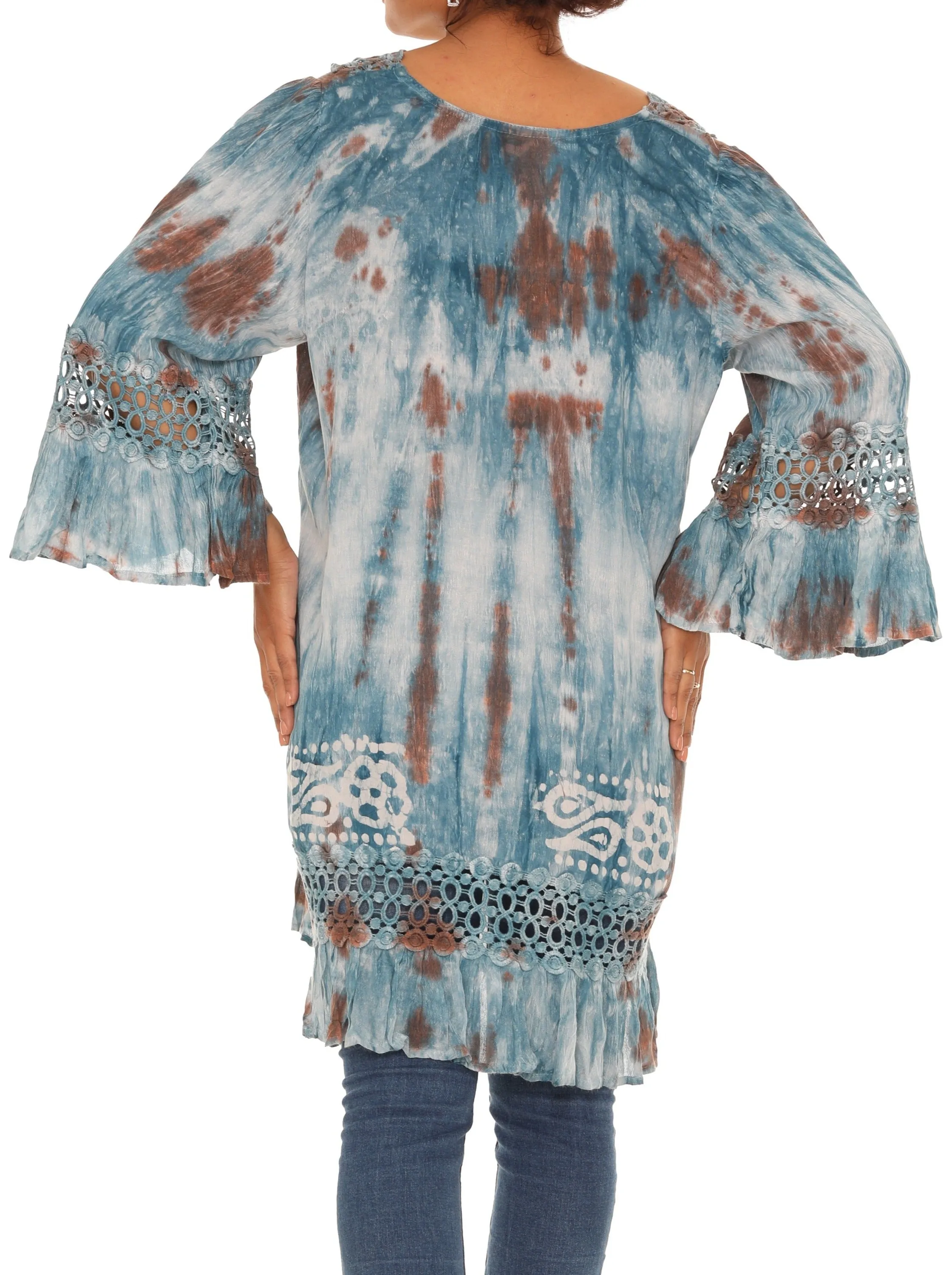 Brown & Turq Tie-Dye Square Neck Tunic