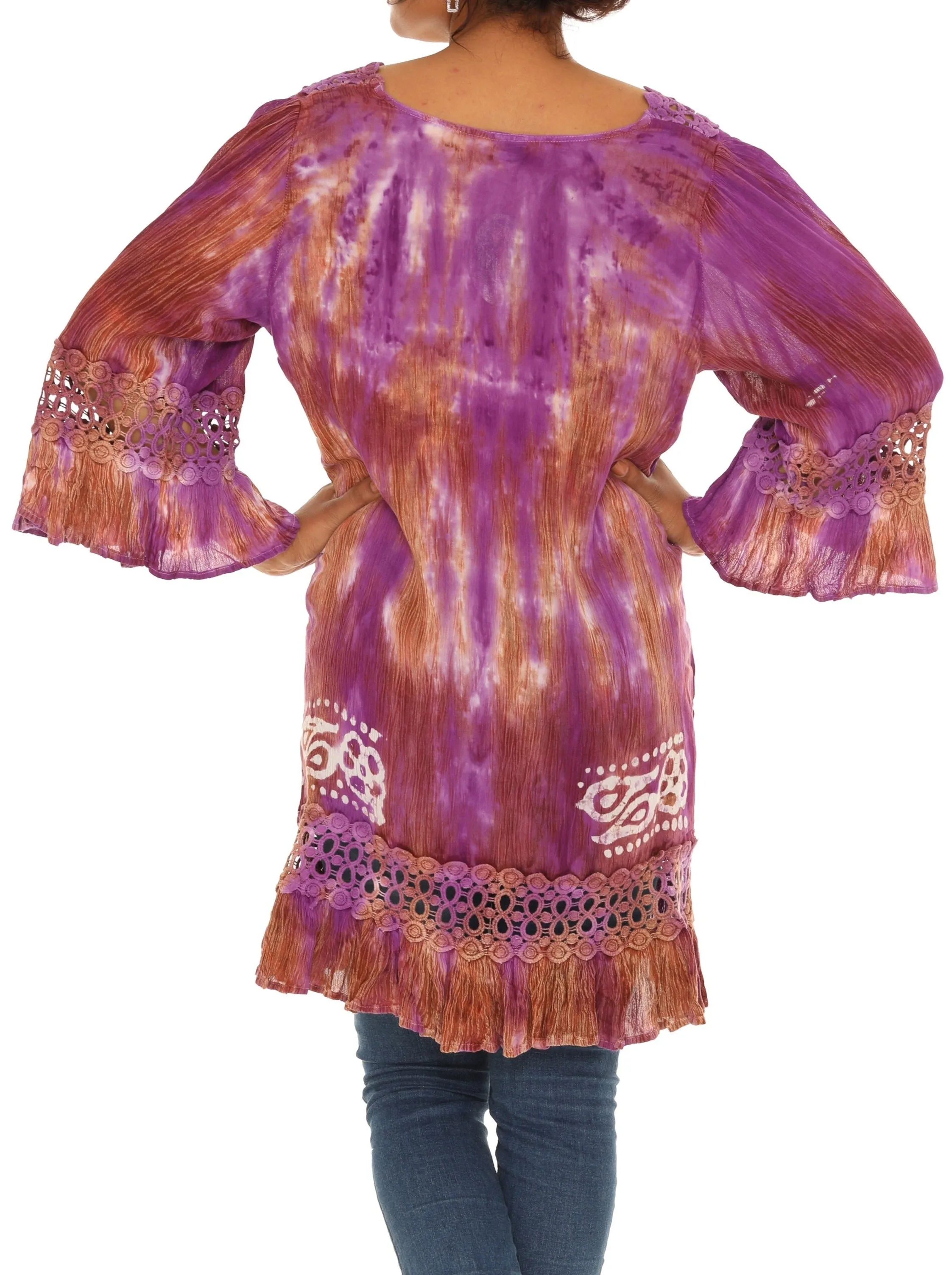 Brown & Turq Tie-Dye Square Neck Tunic