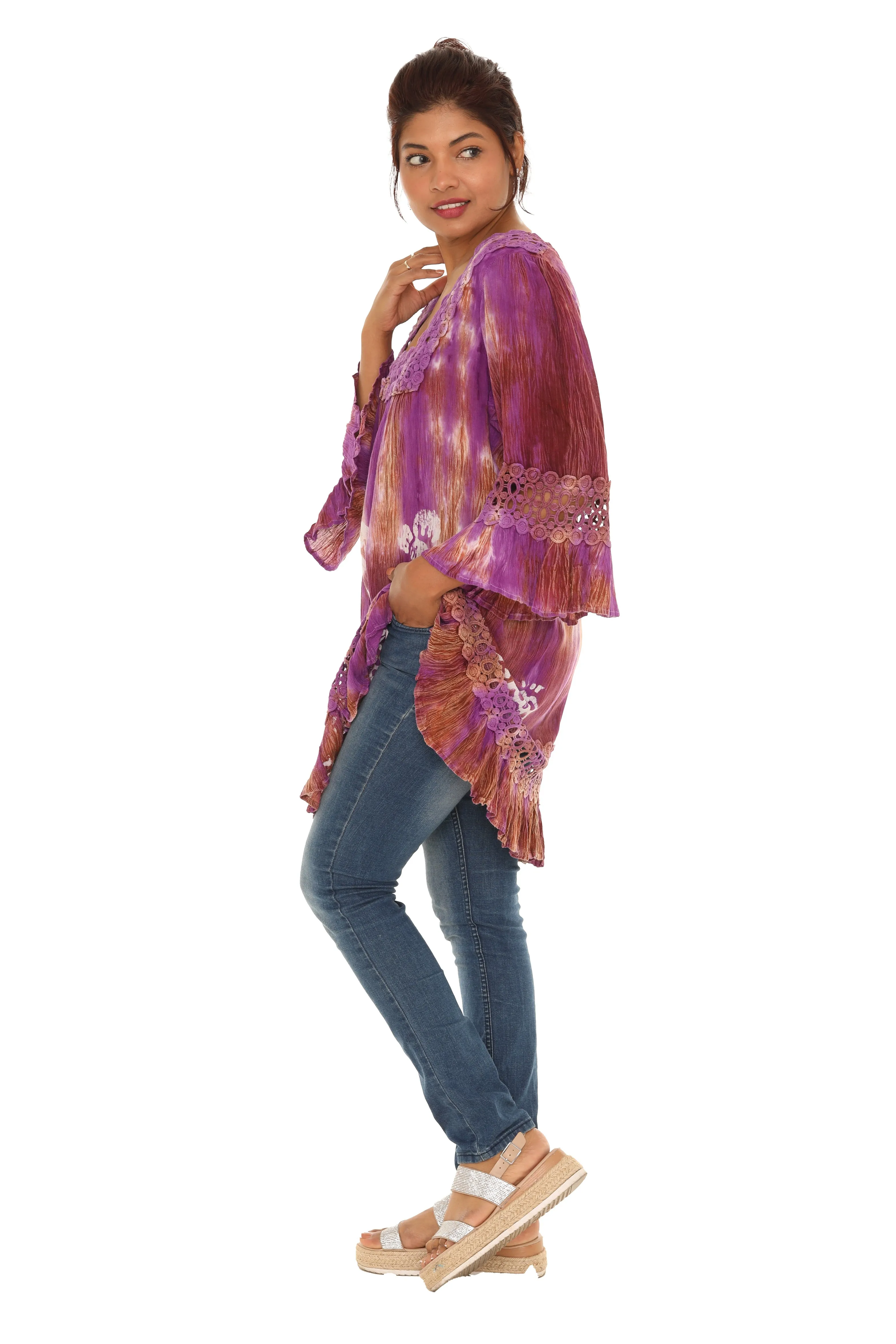 Brown & Turq Tie-Dye Square Neck Tunic
