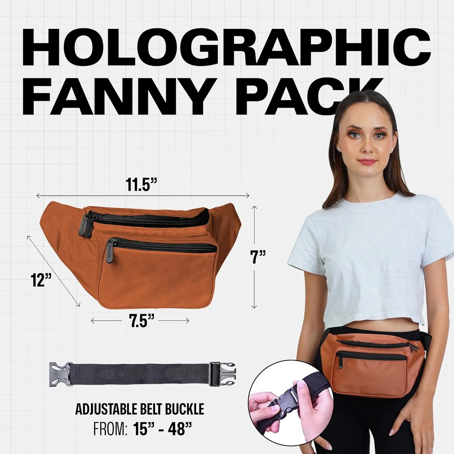 Brown Fanny Pack Belt bag - Crossbody Waist Bag for Men or Women - Hands-Free, Waterproof Large Bumbag for Hiking, Running, and Travel