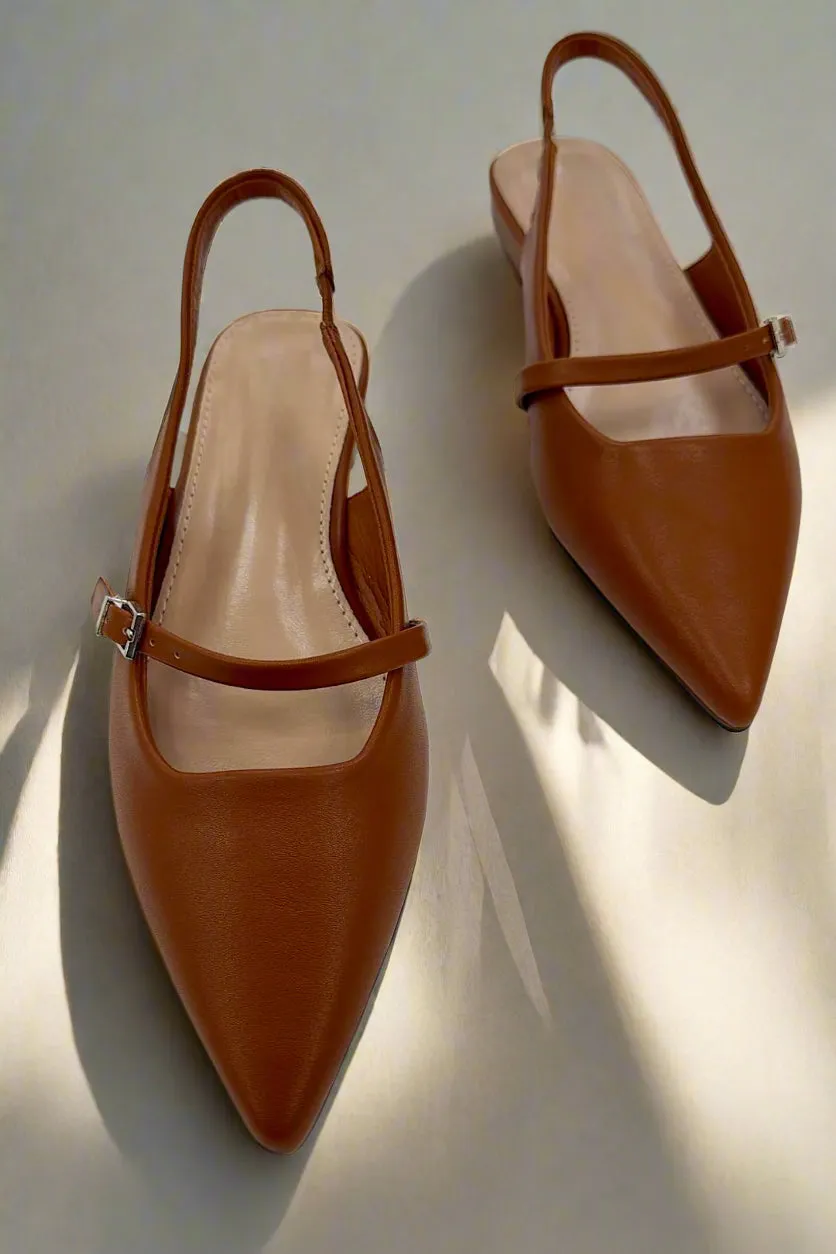 Brown Pointy-toe Slingback Flats