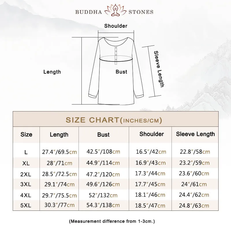 Buddha Stones Round Neck Casual Pleated Long Sleeve Shirt Cotton Linen Women's Shirts
