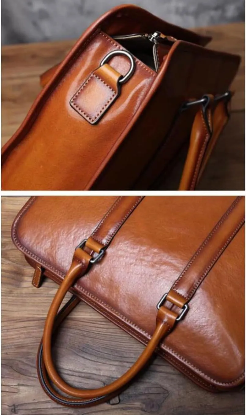Business Briefcases Handbags Mens Carrying Cases Laptop Bags Leather Messenger Shoulder Bags 14.5Inch