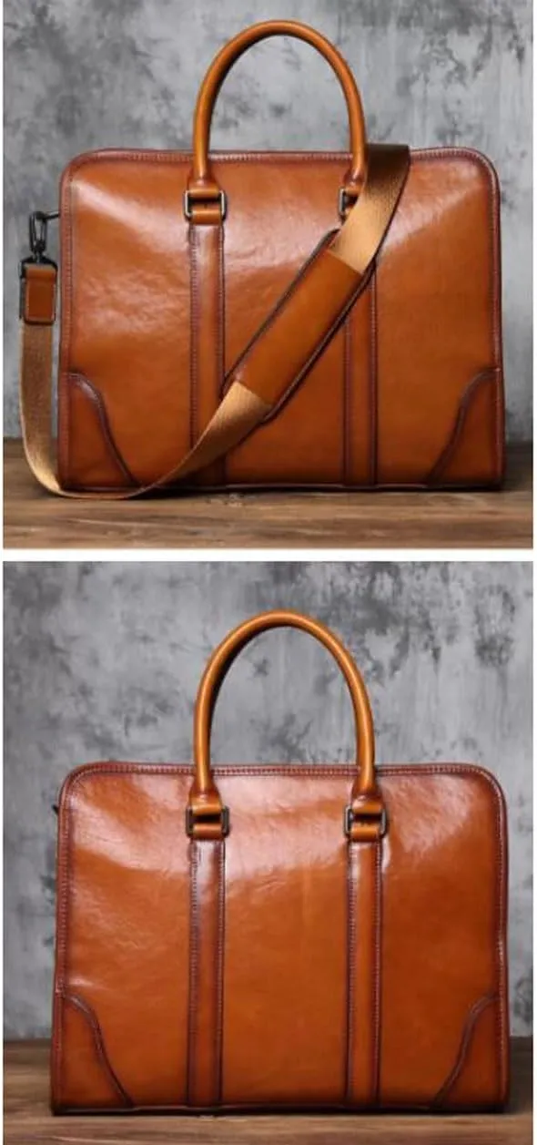 Business Briefcases Handbags Mens Carrying Cases Laptop Bags Leather Messenger Shoulder Bags 14.5Inch