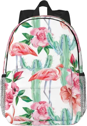 Cactus Flamingo Rose Flowers Print Versatile Backpack Laptop Backpacks Travel Outdoor Adventures Working Use Adults