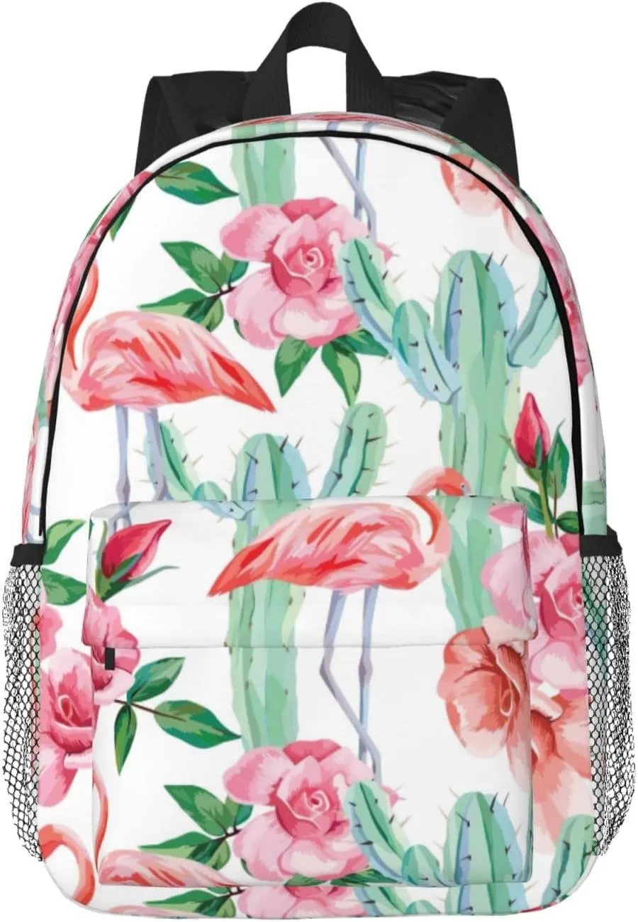 Cactus Flamingo Rose Flowers Print Versatile Backpack Laptop Backpacks Travel Outdoor Adventures Working Use Adults