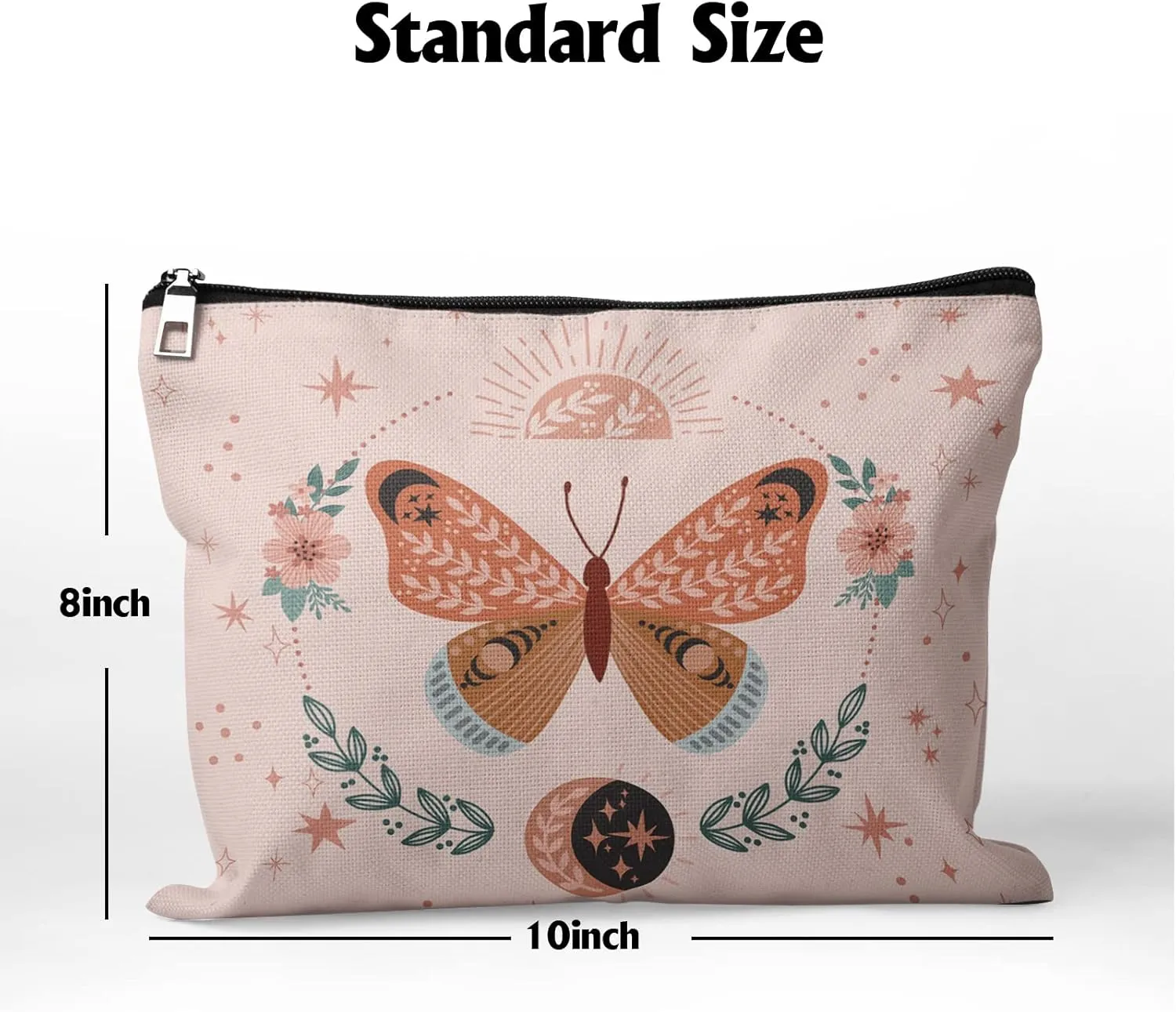Cafl Boho Butterfly Makeup Bag Magical Luna Butterfly Zipper Pouch Cosmetic Pouch Large Travel Linen Make Up Organizer for Purse for Women 108Inch